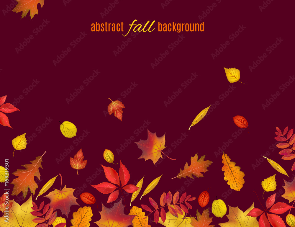 Autumn leaves isolated on brown background. Abstract fall background for your greeting cards design or website. Vector illustration Autumn leaves isolated on brown background. Abstract fall background for your greeting cards design or website. Vector illustration