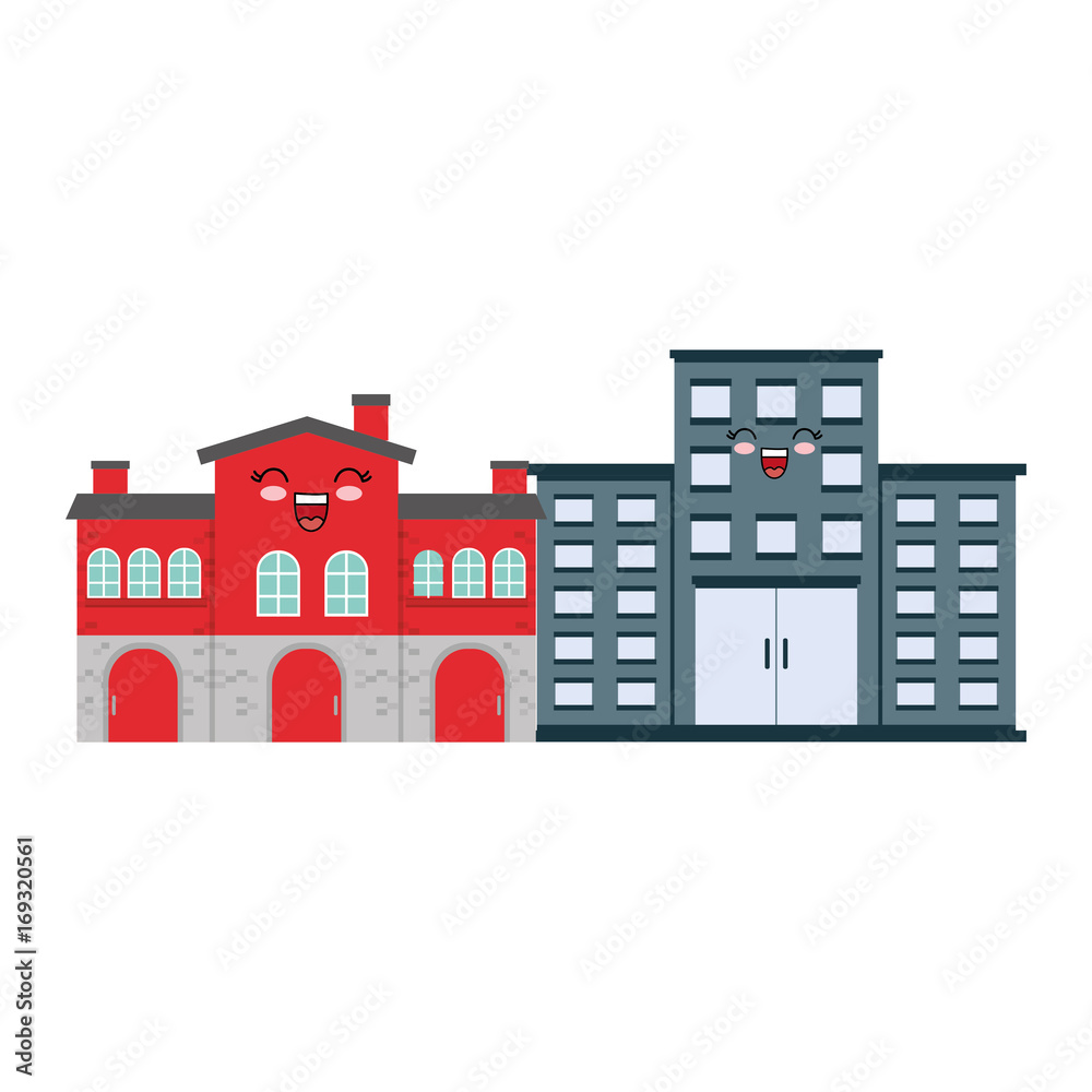 kawaii street with buildings icon over white background vector illustration