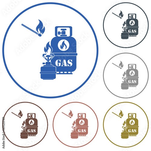 Camping stove with gas bottle icon vector