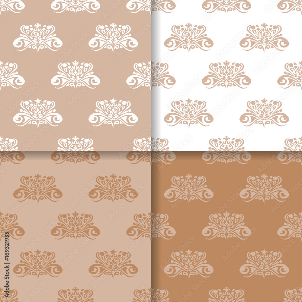 Wallpaper set of brown floral seamless patterns Wallpaper set of brown floral seamless patterns