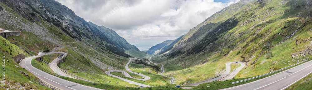Panoramic view of the most famous and dangerous road in Europe is a Transfagarasan road in Carpathian mountains, Romania