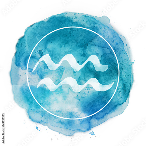Fotografia, Obraz aquarius zodiac sign on watercolor background