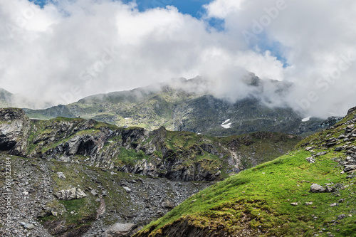 Mountain landscape of the high rocky Fagaras mountains in Carpathians, near the Transfagarasan road, Romania
