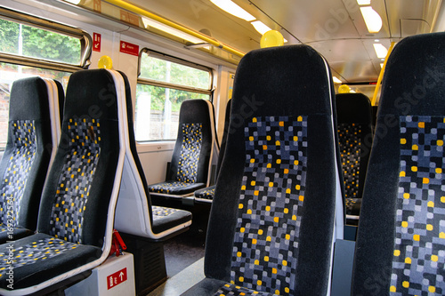 Train carriage interior in England, UK