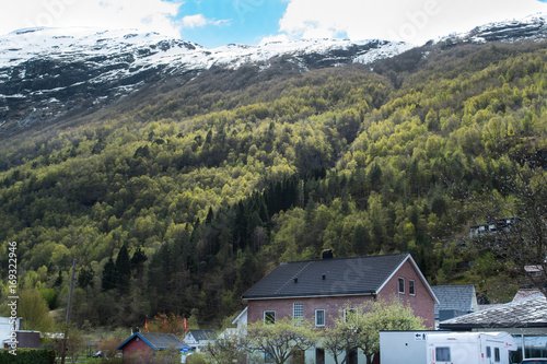 houses and mountains of Norway photo