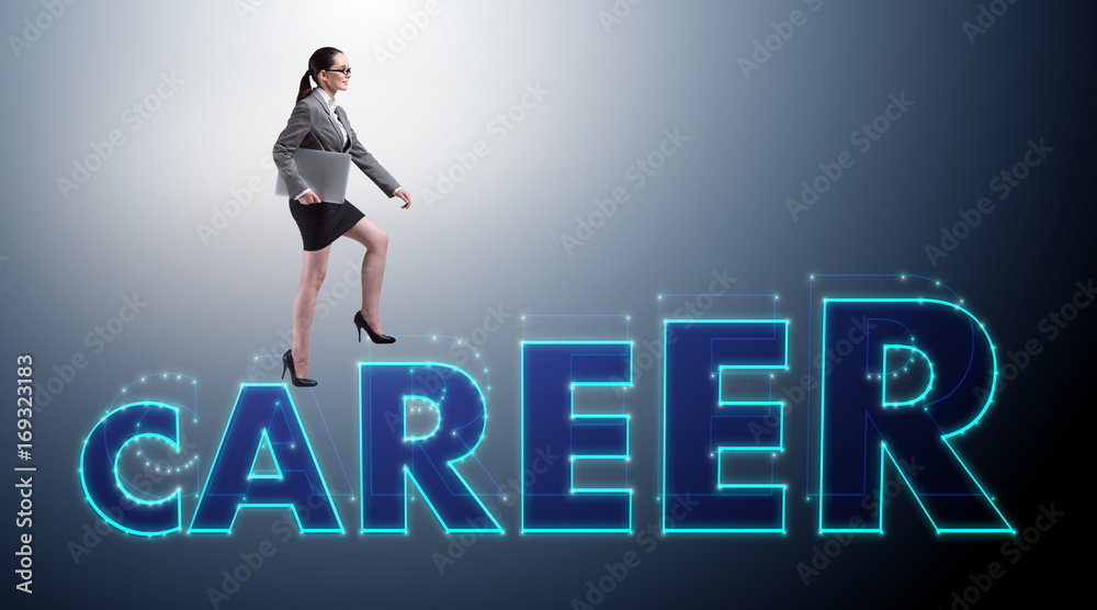 Fototapeta premium Businesswoman climbing career ladder in business concept