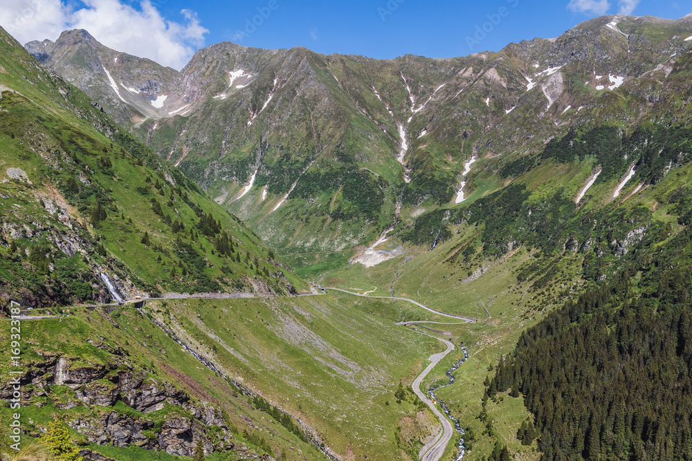 View of the most famous and dangerous road in Europe is a Transfagarasan road in a high Carpathian mountains, Romania