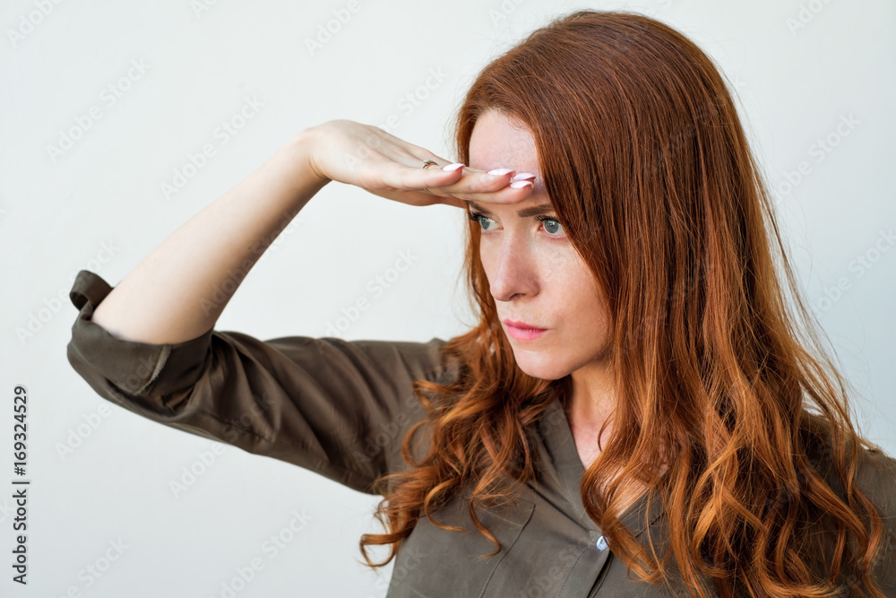 happy young woman looking far