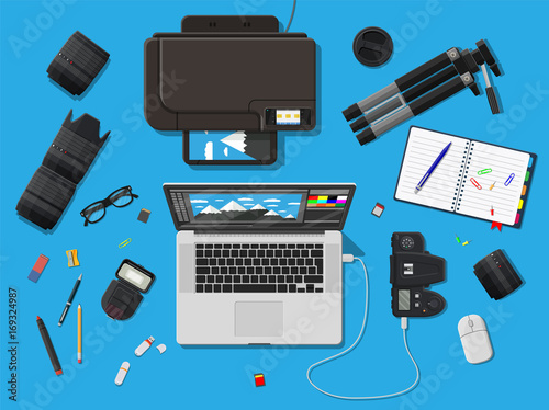 Workspace of photographer.