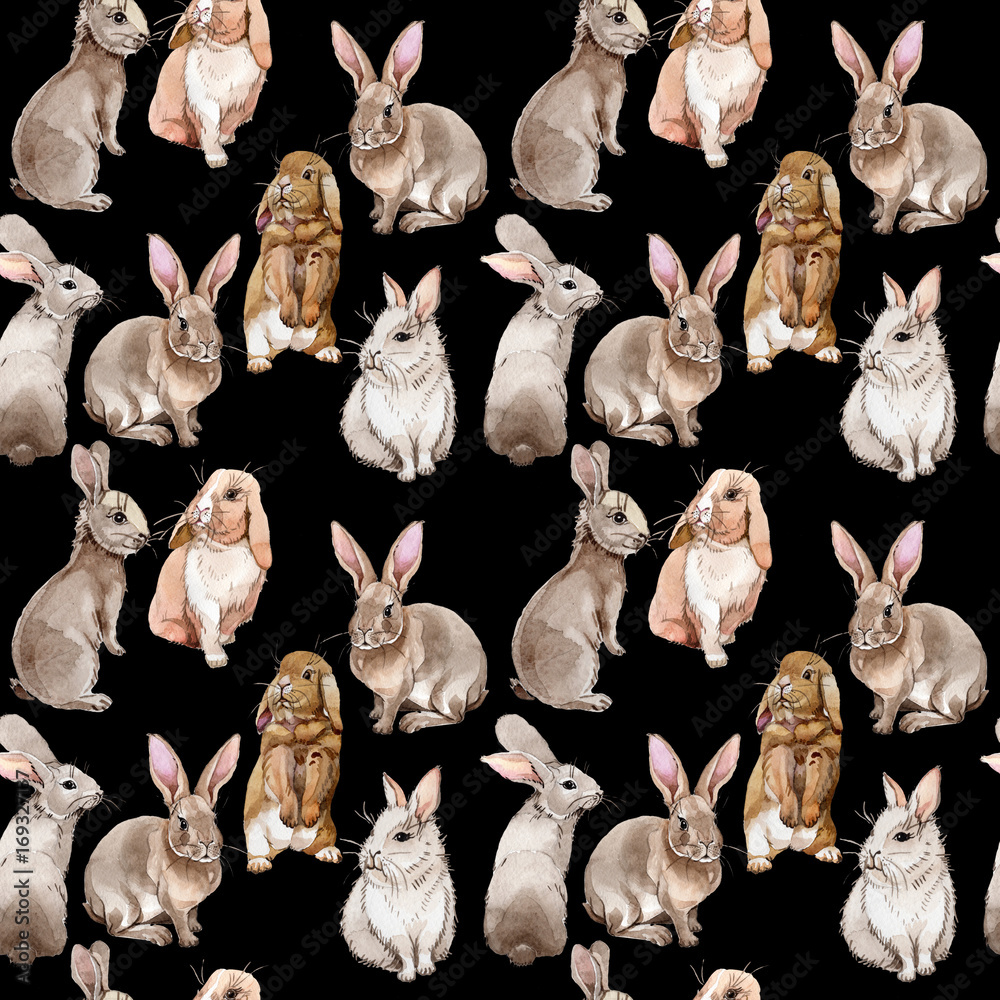 Rabbit wild animal pattern in a watercolor style. Full name of the animal:  rabbit. Aquarelle wild animal for background, texture, wrapper pattern or  tattoo. Stock Illustration | Adobe Stock