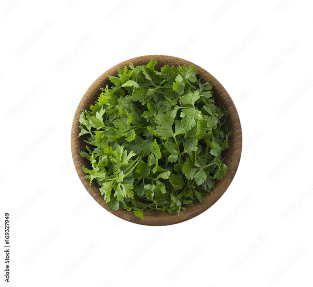 Parsley isolated on white background. Top view. Parsley with copy space for text. Parsley isolated on white background. Top view. Parsley with copy space for text.