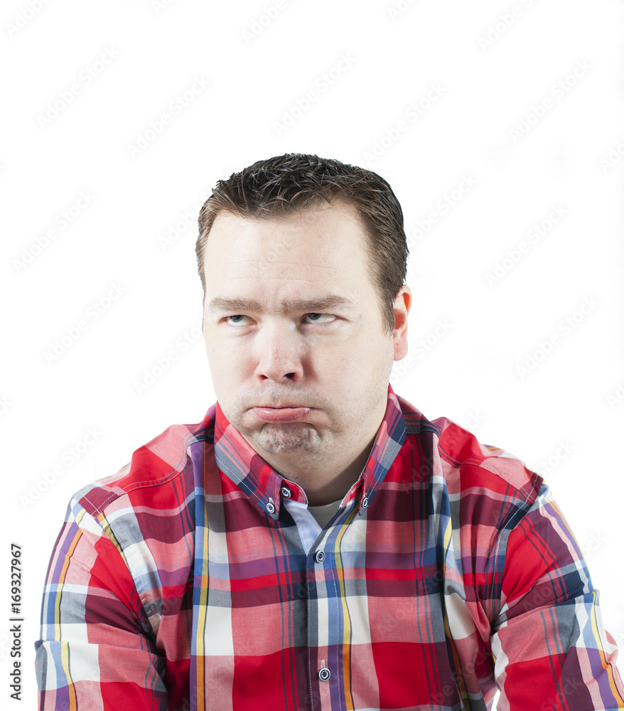 Caucasian man looking weird and funny. The man isolated on white. Caucasian man looking weird and funny. The man isolated on white.