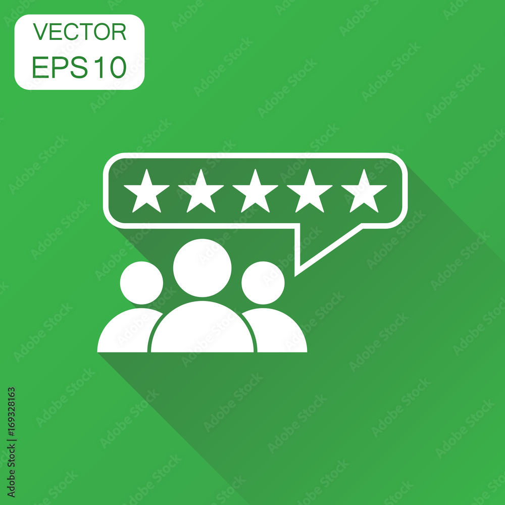 Customer reviews, rating, user feedback icon. Business concept rating pictogram. Vector illustration on green background with long shadow. Customer reviews, rating, user feedback icon. Business concept rating pictogram. Vector illustration on green background with long shadow.