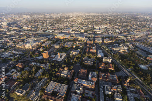 Aerial view of the University of Southern California campus and neighborhoods south of downtown Los Angeles.   photo