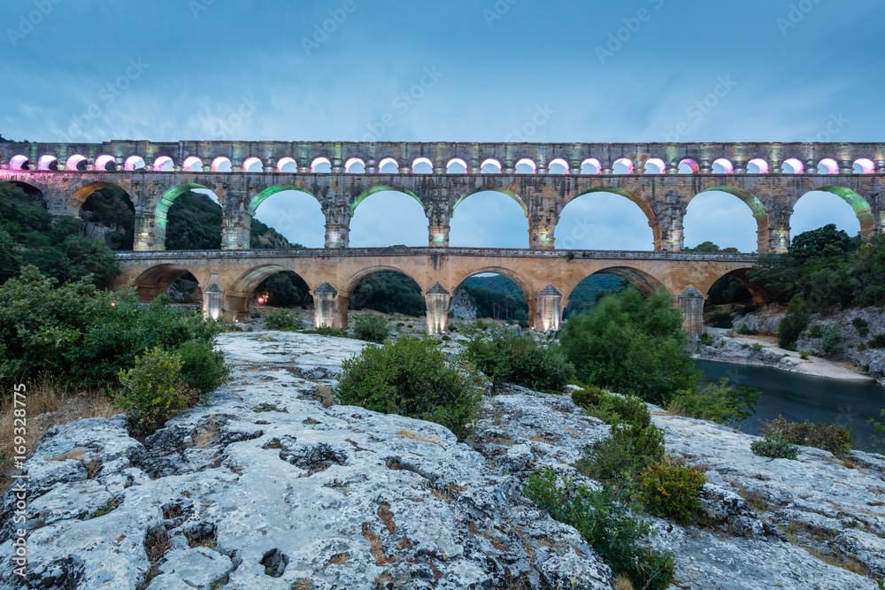 Famous roman bridge Pont du Gard near Avignon city, Provence, France