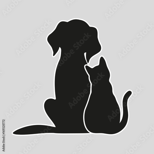 Cat and dog on a gray background