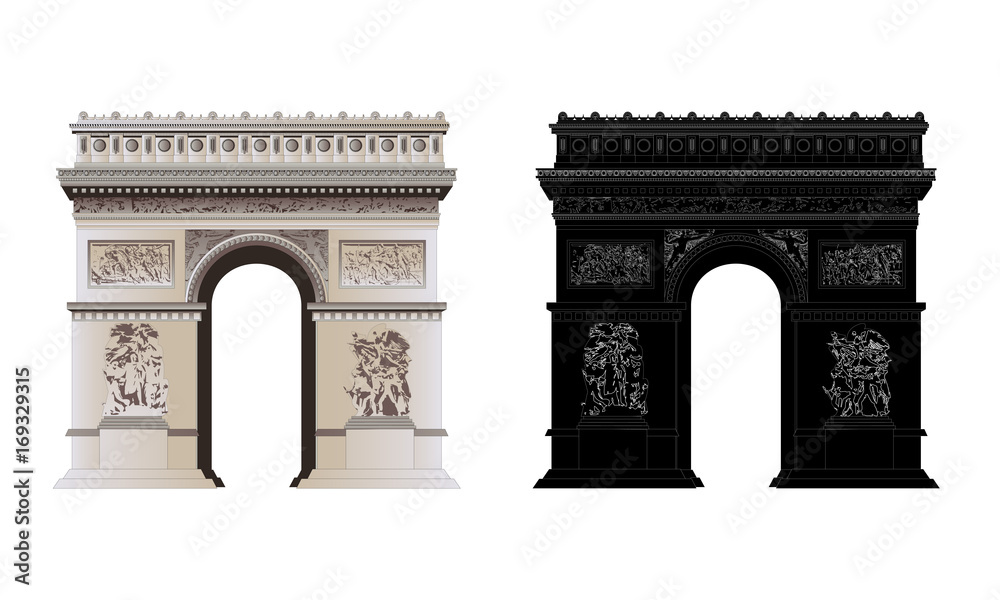 Fototapeta premium Arc de Triomphe, Paris. Vector illustration and silhouete,