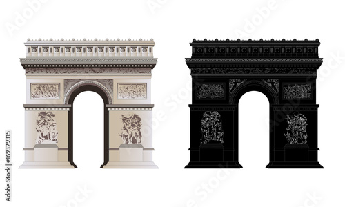 Arc de Triomphe, Paris. Vector illustration and silhouete,