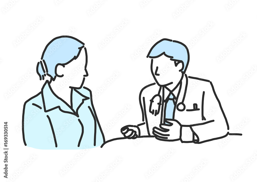 A doctor is giving treatment to a patient. line drawing. hand drawn. vector illustration. A doctor is giving treatment to a patient. line drawing. hand drawn. vector illustration.