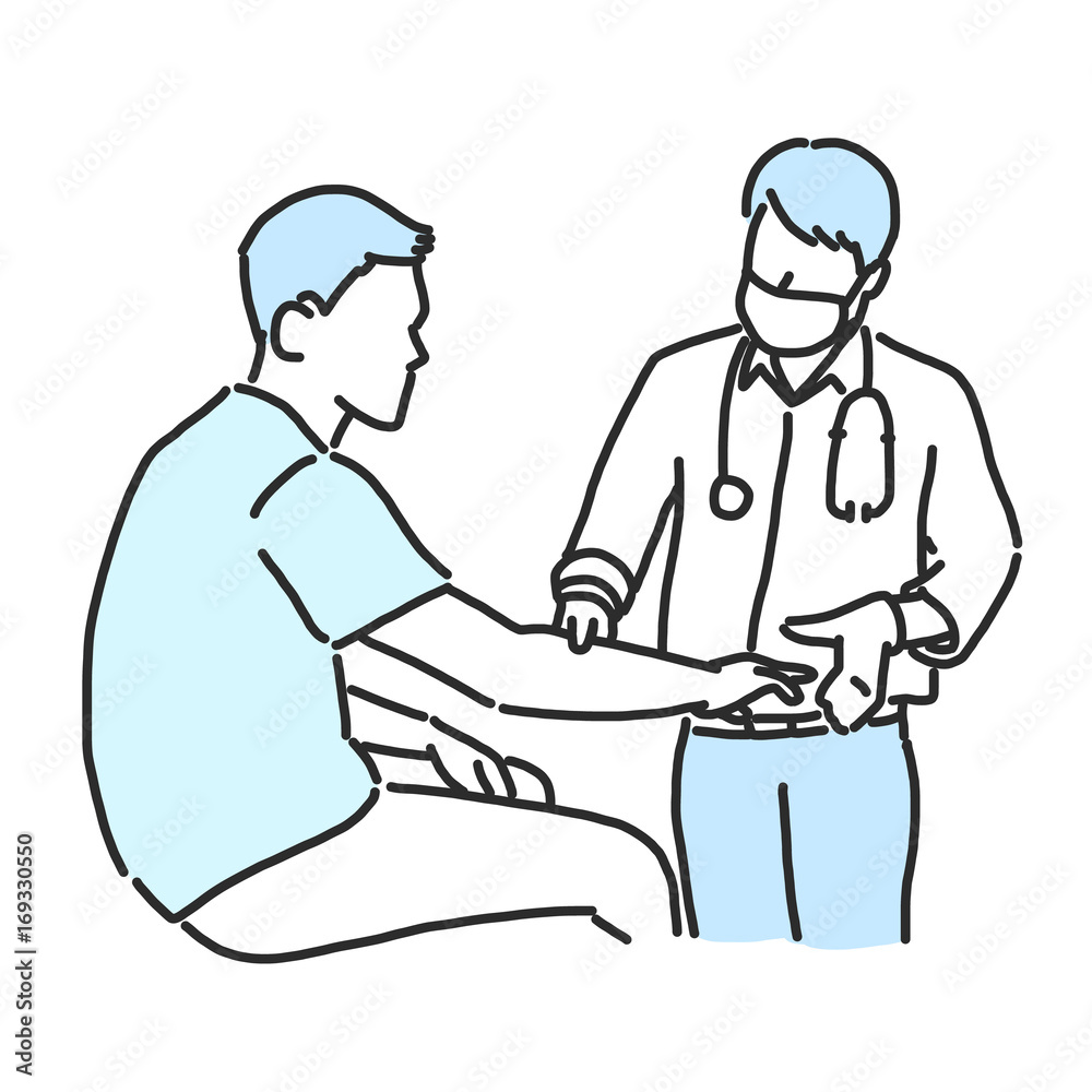 One continuous line drawing of a doctor is examining patient in the clinic  or hospital. Health design concept with simple linear style. Health themes  vector design illustration concept. 24356160 Vector Art at
