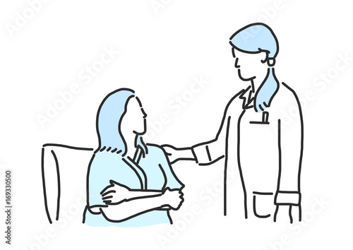 A doctor is giving treatment to a patient. line drawing. hand drawn. vector illustration.