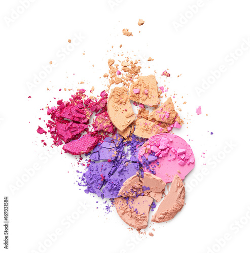 Broken eye shadow isolated on white background