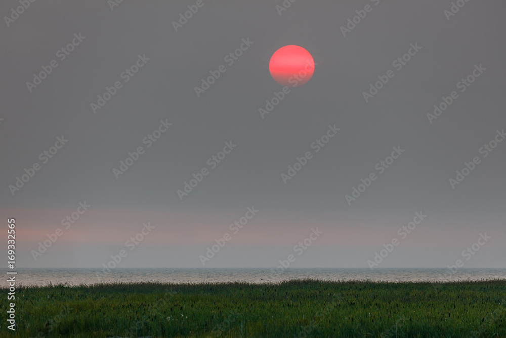 Red sunset in a haze