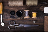 Sewing instruments, threads, needles in vintaae style