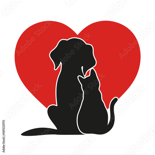 heart on the background of a cat and a dog