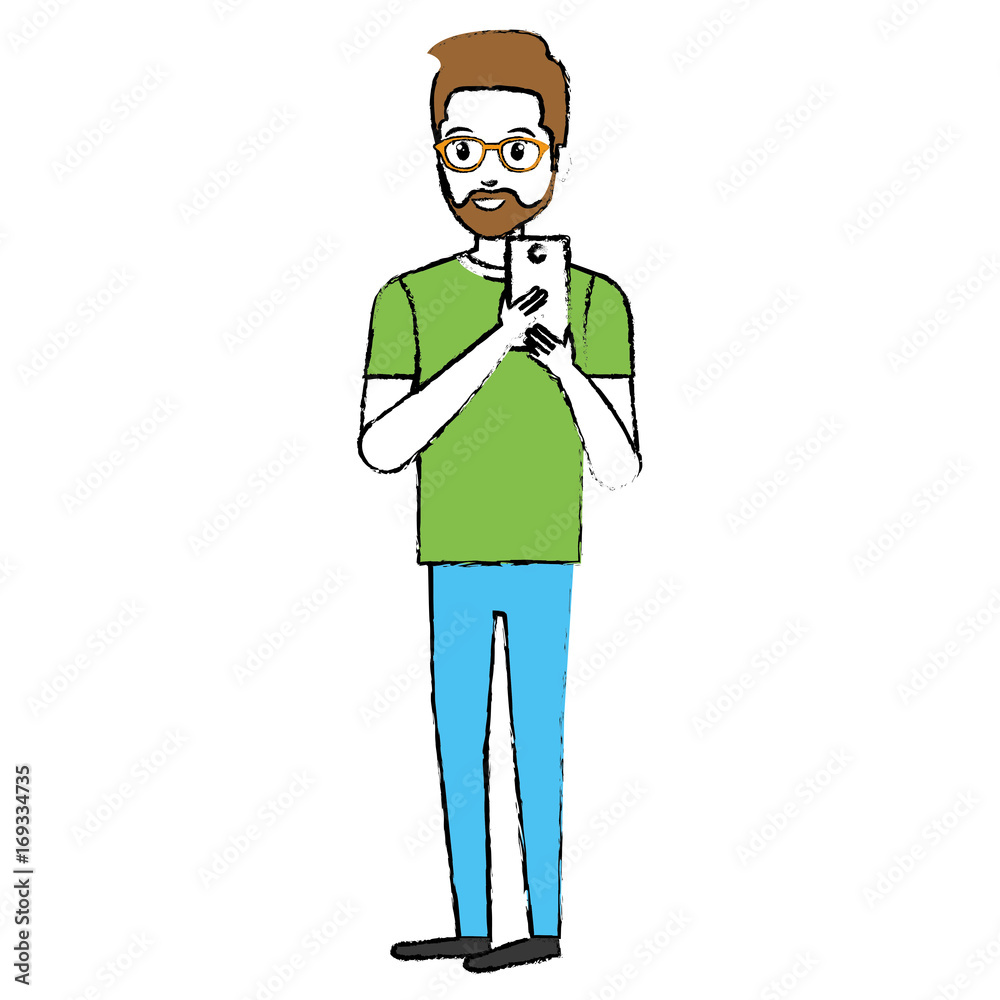 young man with smartphone avatar character vector illustration design young man with smartphone avatar character vector illustration design