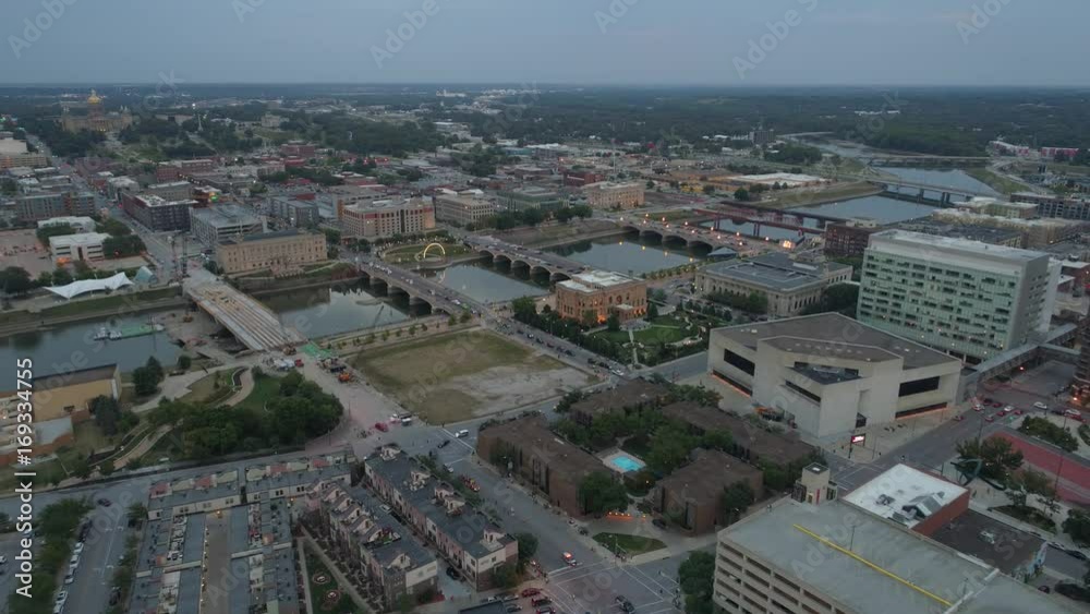 Aerial video Des Moines River and East Village Aerial video Des Moines River and East Village