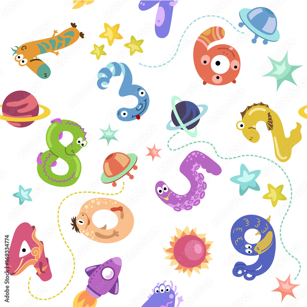 Numbers like monster seamless pattern