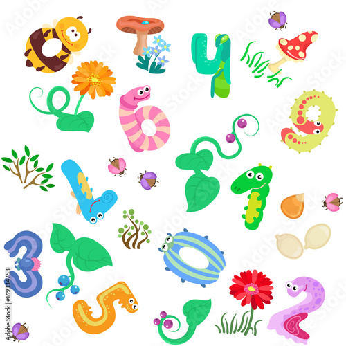 Numbers like insects in seamless pattern / There are ten numbers like different insects collected in seamless pattern
