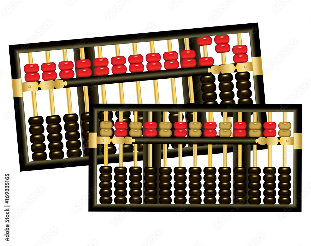 Abacus with red, black and gold beads isolated Abacus with red, black and gold beads isolated