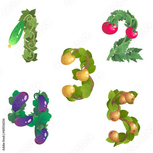 numbers 1-5 made from different plants with fruits