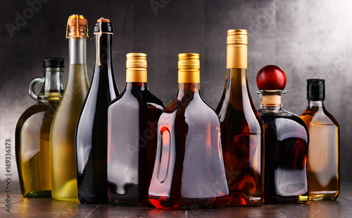 Bottles of assorted alcoholic beverages