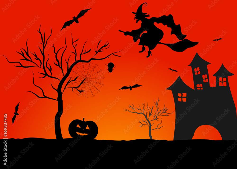 haunted house in mystic spooky halloween background