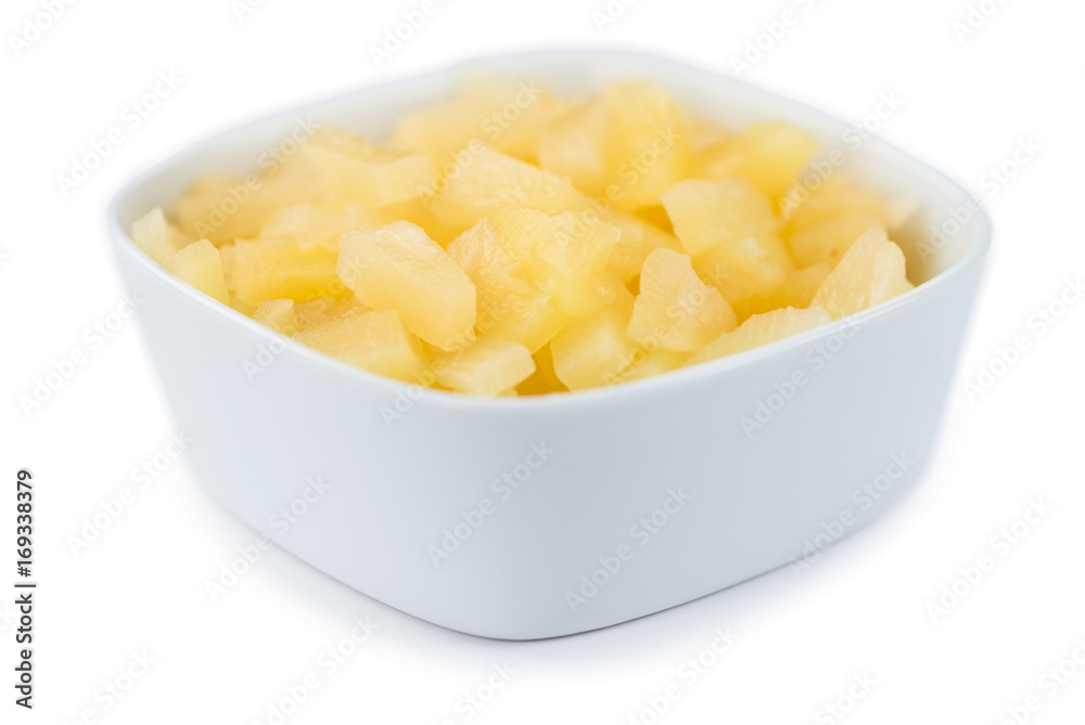 Chopped Pineapple (preserved) isolated on white background Chopped Pineapple (preserved) isolated on white background