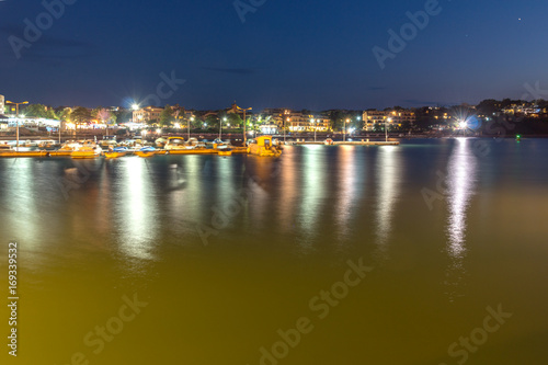 Night seascape of port and beach of Chernomorets, Burgas region, Bulgaria