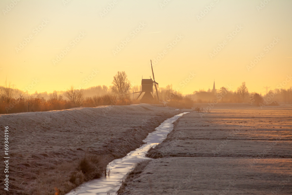 Rural windmill in winter