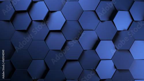 blue Metal futuristic hexagons background.3d render illustration