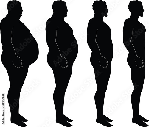 Men silhouette losing weight , from fat to thin slim fit