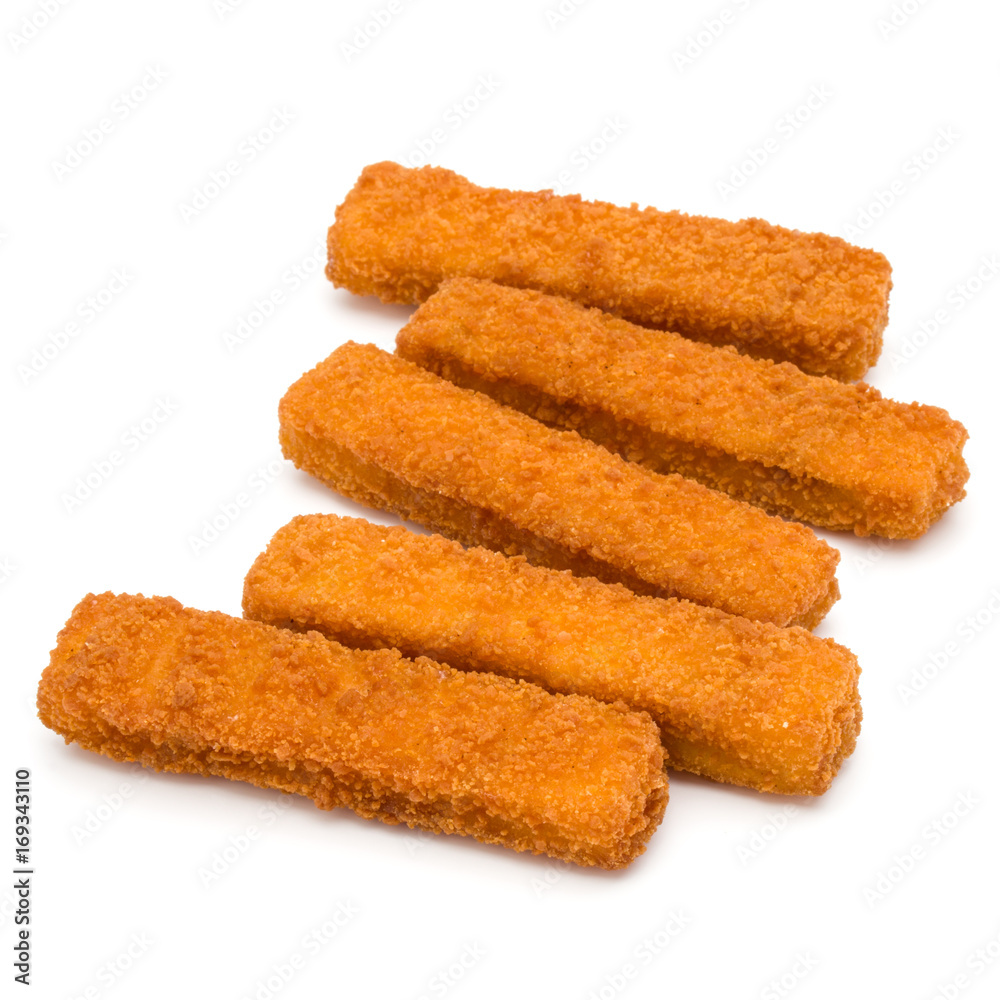 Crispy Fish fingers isolated on white background Crispy Fish fingers isolated on white background