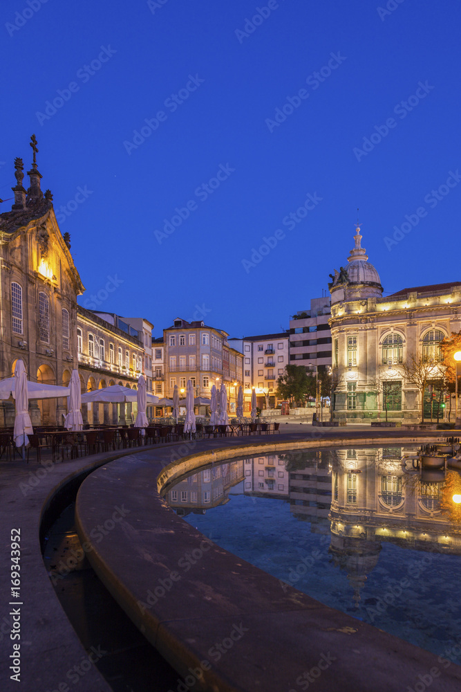 Arcada on Plaza de la Republica in Braga at dawn