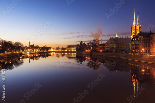 Wroclaw Cathedral and city panorama at night