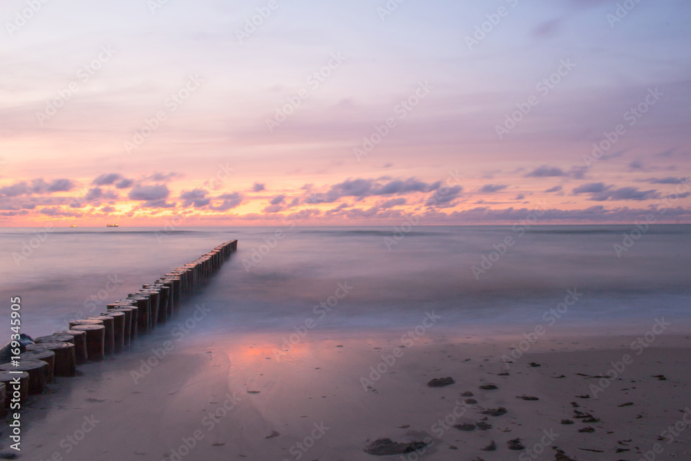 Beautiful sunset over the sea on a long exposure