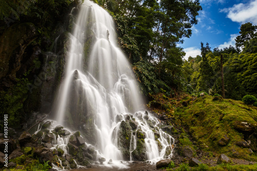 Wide angle shot of a waterfall in the Parque Natural Ribeira dos Caldeiroes in Sao Miguel, The Azores, Portugal © Filipe Samora