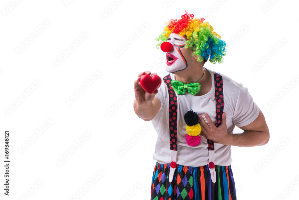 Funny clown with a heart isolated on white background Funny clown with a heart isolated on white background