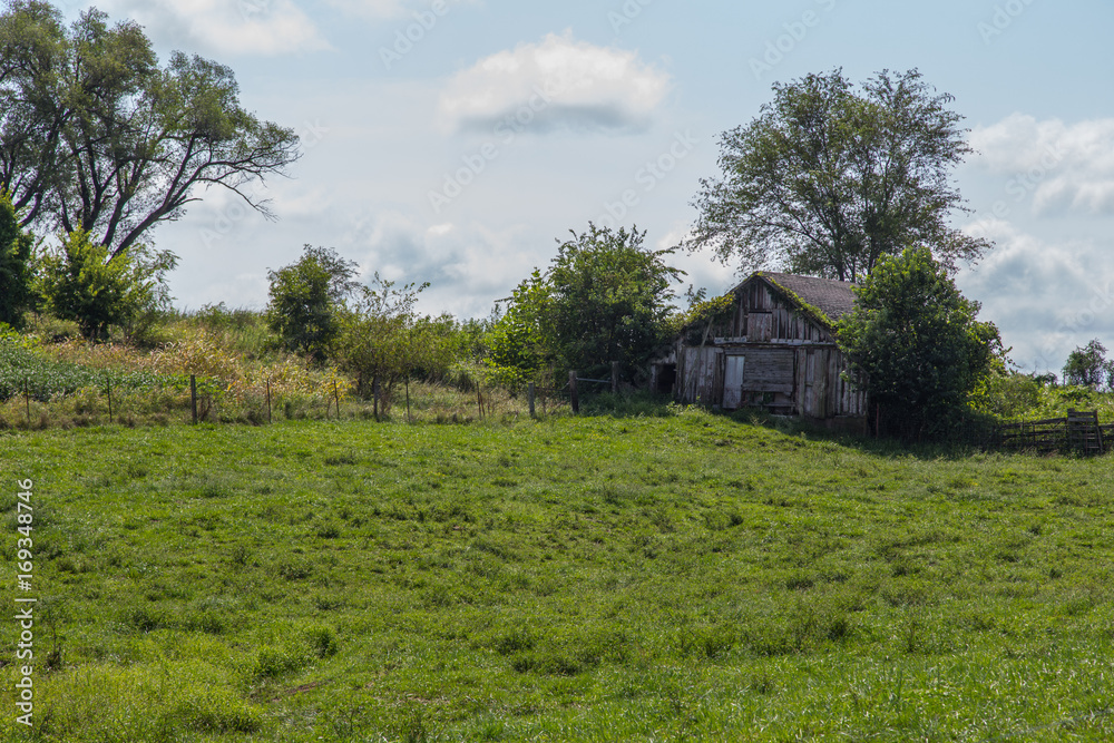 Fototapeta premium Old barn next to a field
