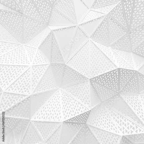 abstract white low poly background hole mesh triangle pattern 3d render. blank empty backdrop with copy space technology modern future business style concept.